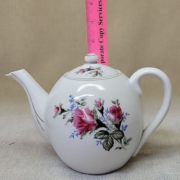 Vintage Fred Roberts Company Floral Porcelain Teapot 4 Saucers - Picture 2 of 9